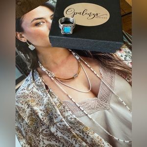 OPULENZA DESIGNS SQUARE STERLING SILVER & OPAL RING E1101 Size 9 .925 SS NEW!!!